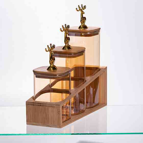 Набір банок для сипучих продуктів 3 штуки 700 мл/900 мл/110 мл на бамбуковій підставці 64486-58 Київ