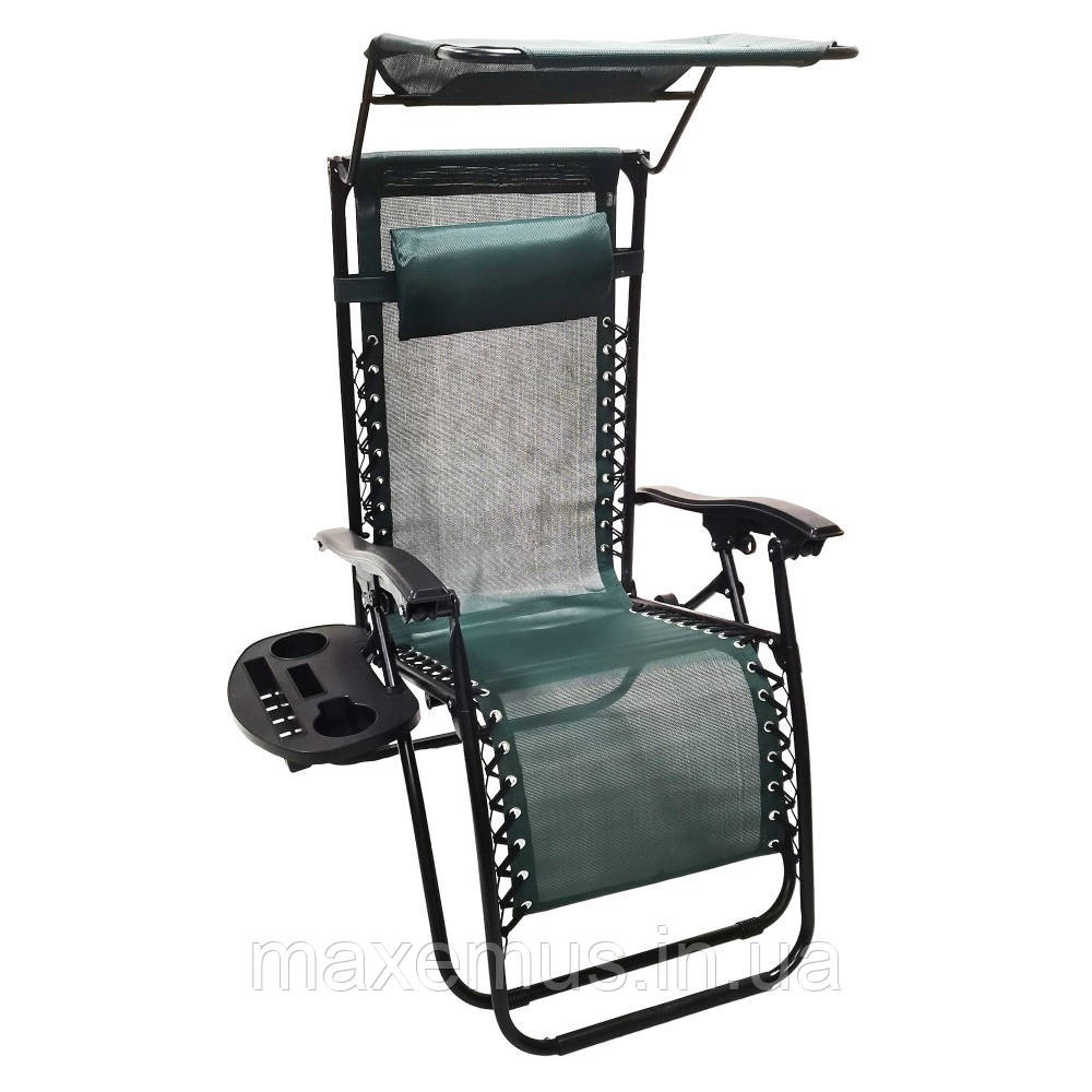 Шезлонг лежак раскладной с козырьком садовое кресло Bonro SP-167A для сада и дома отдыха на природе зеленый Мостиска - изображение 7