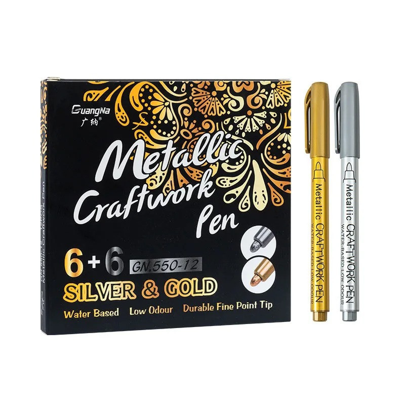 Набір маркерів на водній основі Metallic Craftwork Pen 12шт 6 золотистих + 6 сріблястих для малювання і творчості,металік Кам'янець-Подільський - фото 1