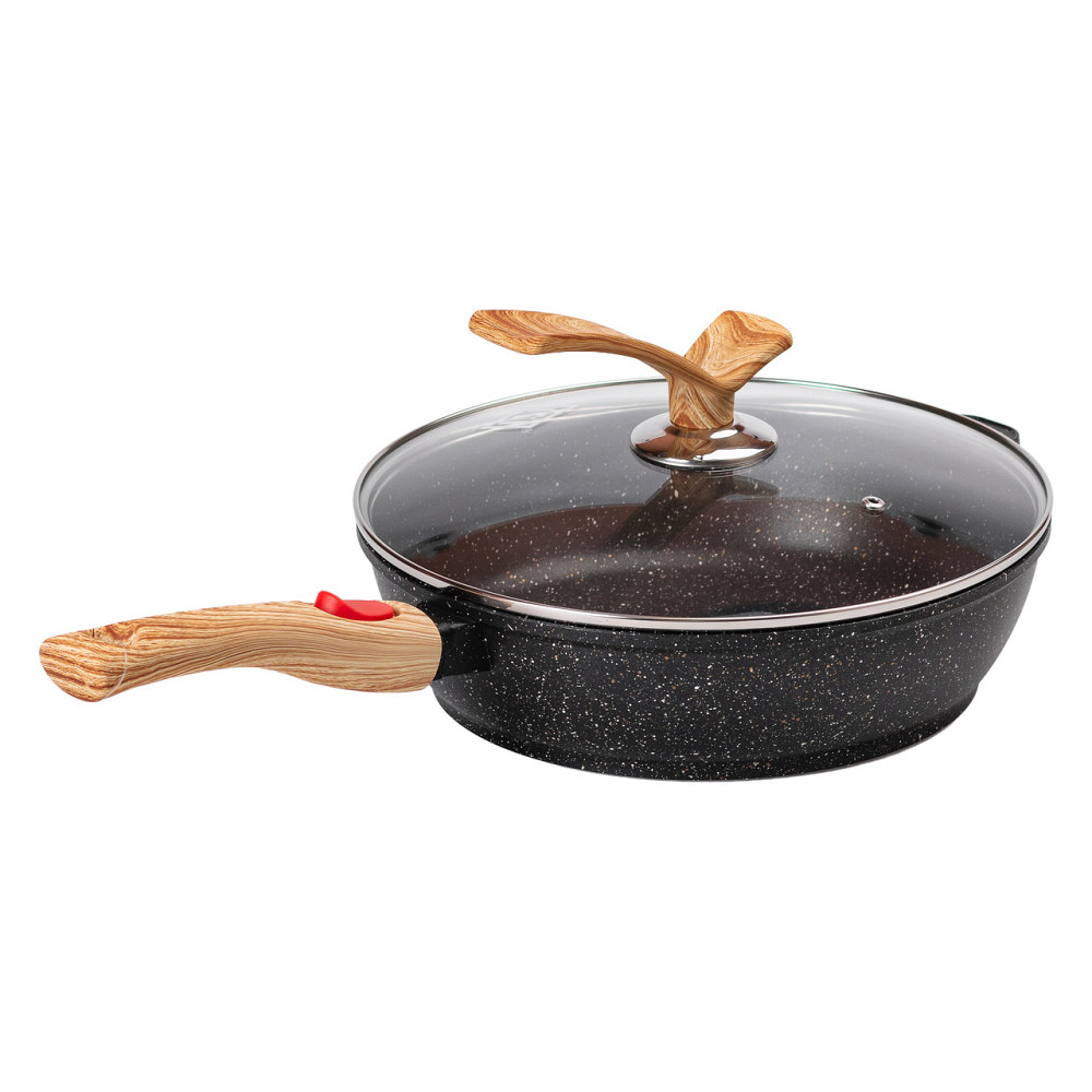 Алюмінієва глибока сковорода (3,5 л) зі скляною кришкою Ø28 см чорна MGC HP-4-465B Коломыя - изображение 6