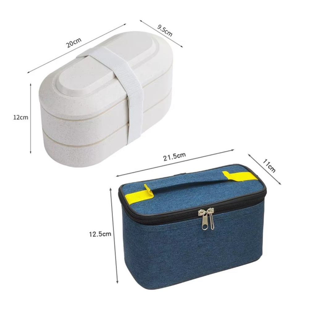 Контейнер, ланч-бокс для гарячої та холодної їжі з термосумкою, двоярусний для обіду зі столовими приборами, 900 мл, бежевий Кам'янець-Подільський - фото 7