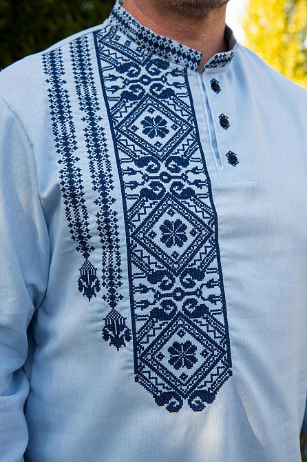 Вишиванка чоловіча, блакитна, лляна топ Київ - фото 4