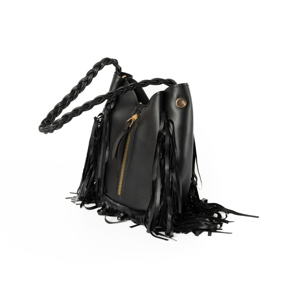 Сумка женская стильная с бахрамой из качественной искусственной кожи, Черный Каменец-Подольский - изображение 2