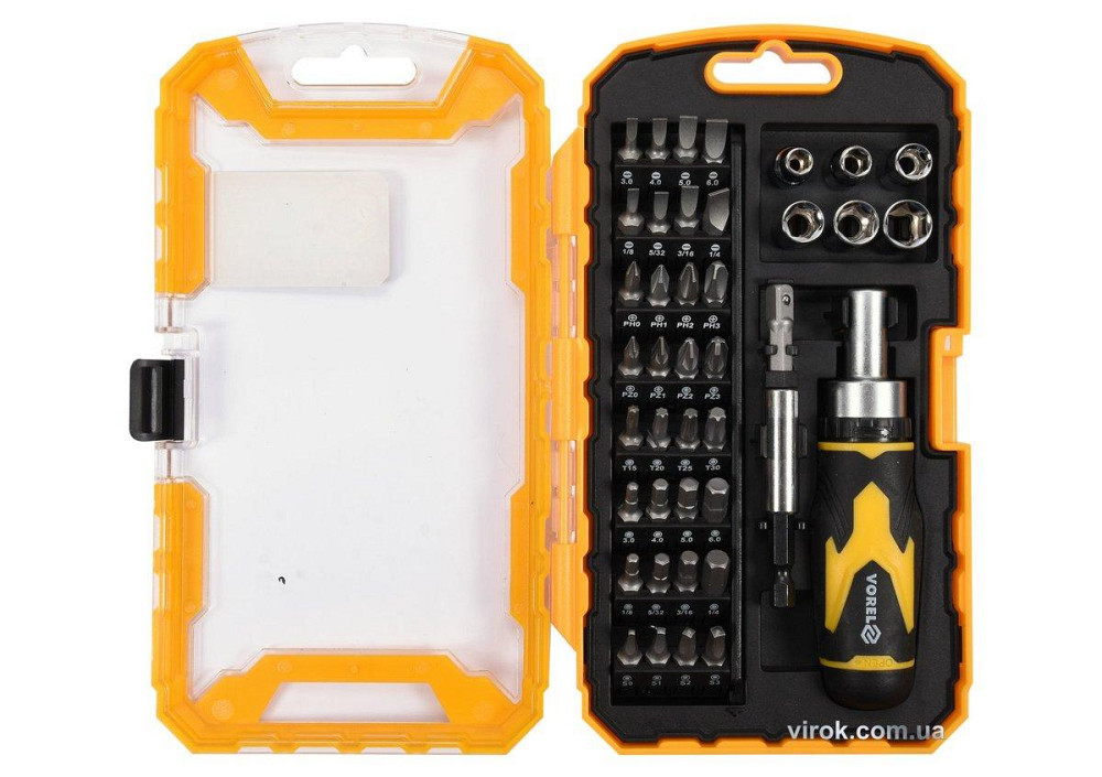 Викрутка реверсивна VOREL: Набір насадок, торцевих головок квадрат 1/4