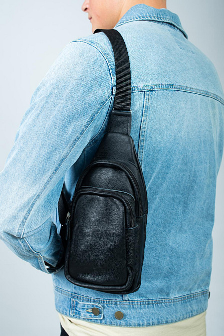 Сумка через плече чоловіча, сумка-слінг із натуральної шкіри SL015 (Чорна) Суми - фото 6