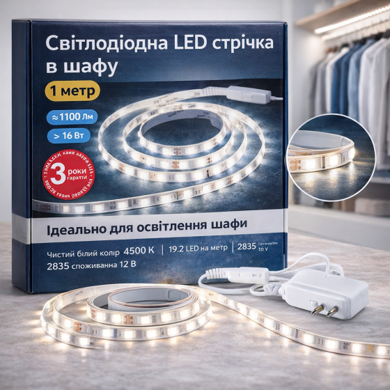 Світлодіодна стрічка Livarno Lux 1м, Холодний білий 6500K, 1100 люмен, 16 Вт Київ