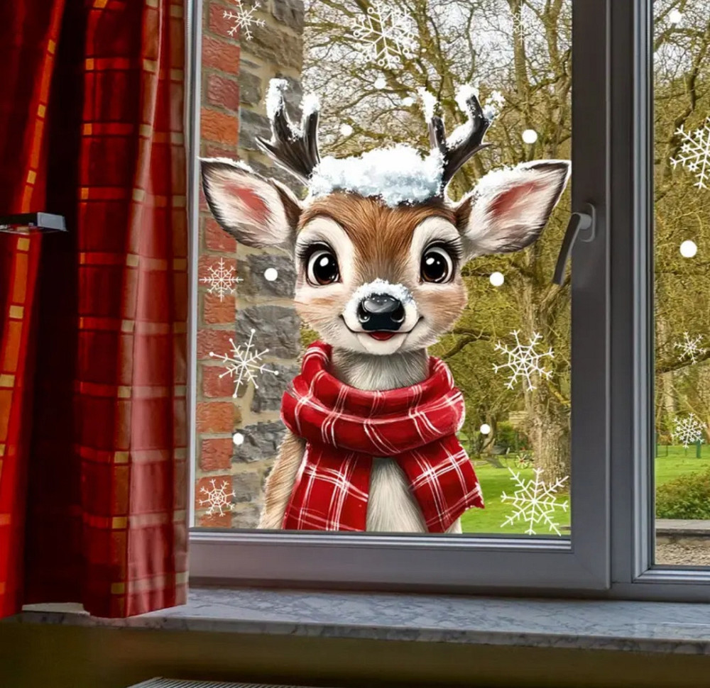 Новорічна наліпка на вікно Олень 30 на 25 см коричневий Київ - фото 1
