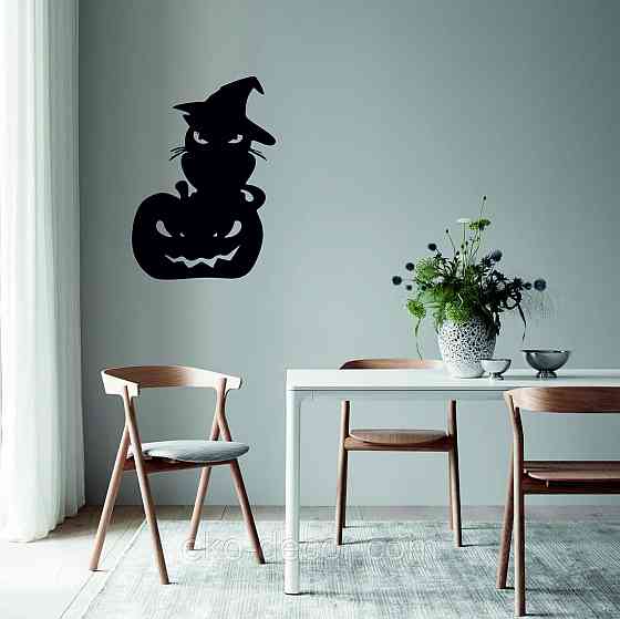 Декоративне настінне Панно «Хеллоуїн — гарбуз із котом», Декор на стіну 110*77 см Київ