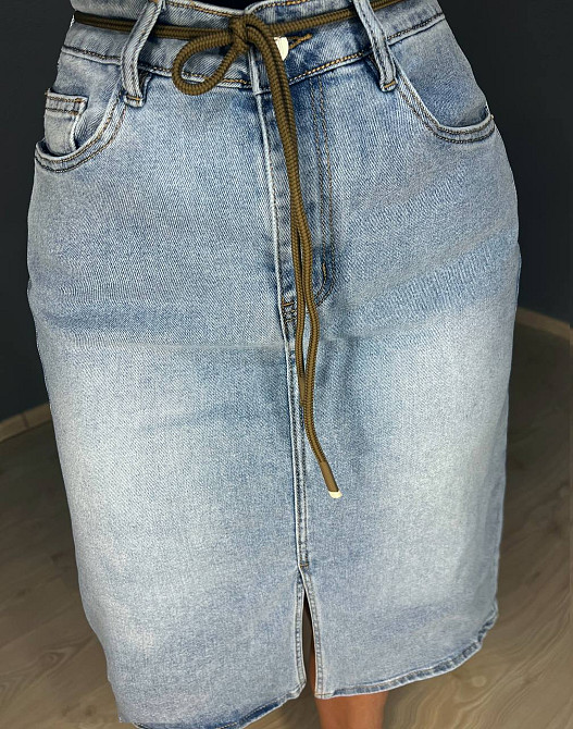 Спідниця жіноча джинсова Ladyn 802 з розрізом середня довжина пояс блакитна, блакитний, З6, 36, 100 см, 116 см Київ - фото 7