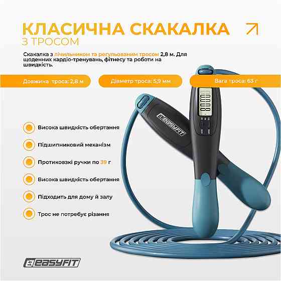 Скакалка для боксу EasyFit TwinRope 2,8 м чорний-зелений Коломия