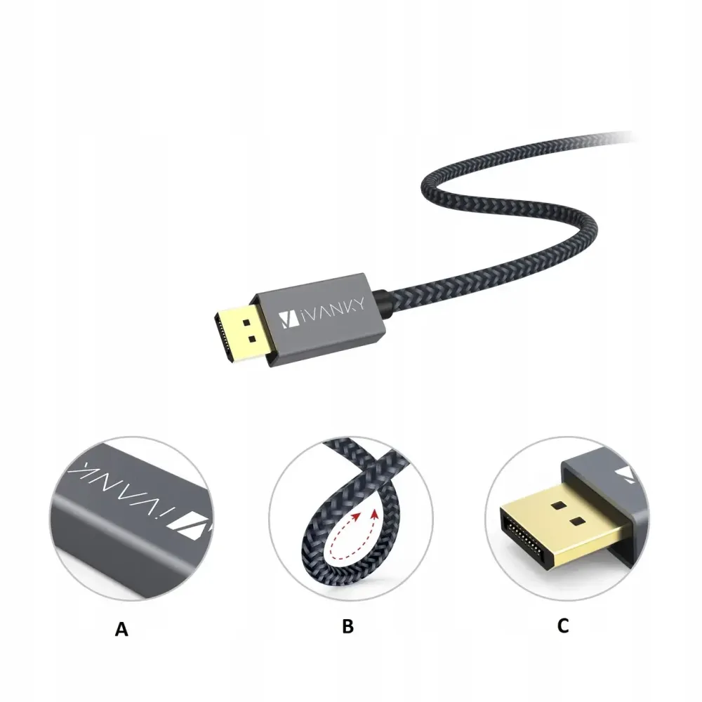Кабель IVANKY DisplayPort–DisplayPort 2 м, 4K 60 Гц, 2K 165/144 Гц, DP/DP++ для монитора и ПК Киев - изображение 8