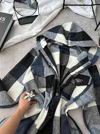 Женская повседневная оверсайз рубашка в клетку с капюшоном турецкий кашемир Джинс, 42/46 Одесса