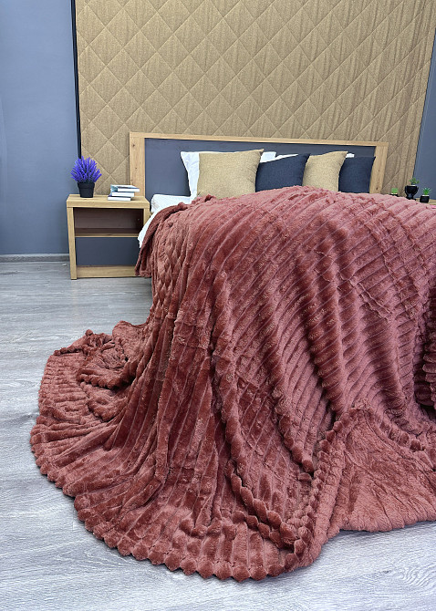 Плед-покривало смужка Шарпей 200х225 см (+-10см) Кораловий (87-153) Київ - фото 7