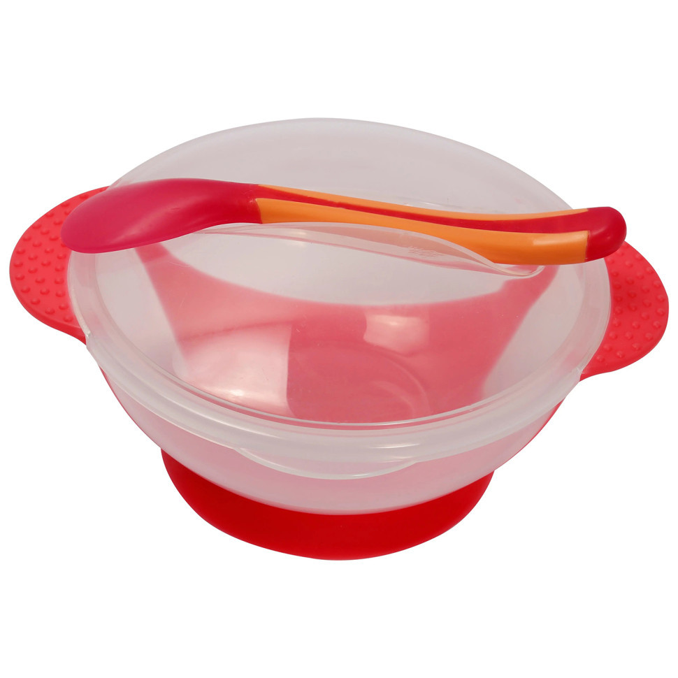 Тарелка на присоске прозрачная MGZ-0100(Red) с термоложкой и крышкой Винница - изображение 1