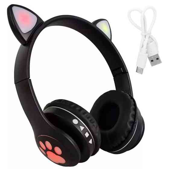 Бездротові Bluetooth навушники VZV-23M на 400 mah з вушками, Чорні / Дитячі навушники з підсвічуванням Київ