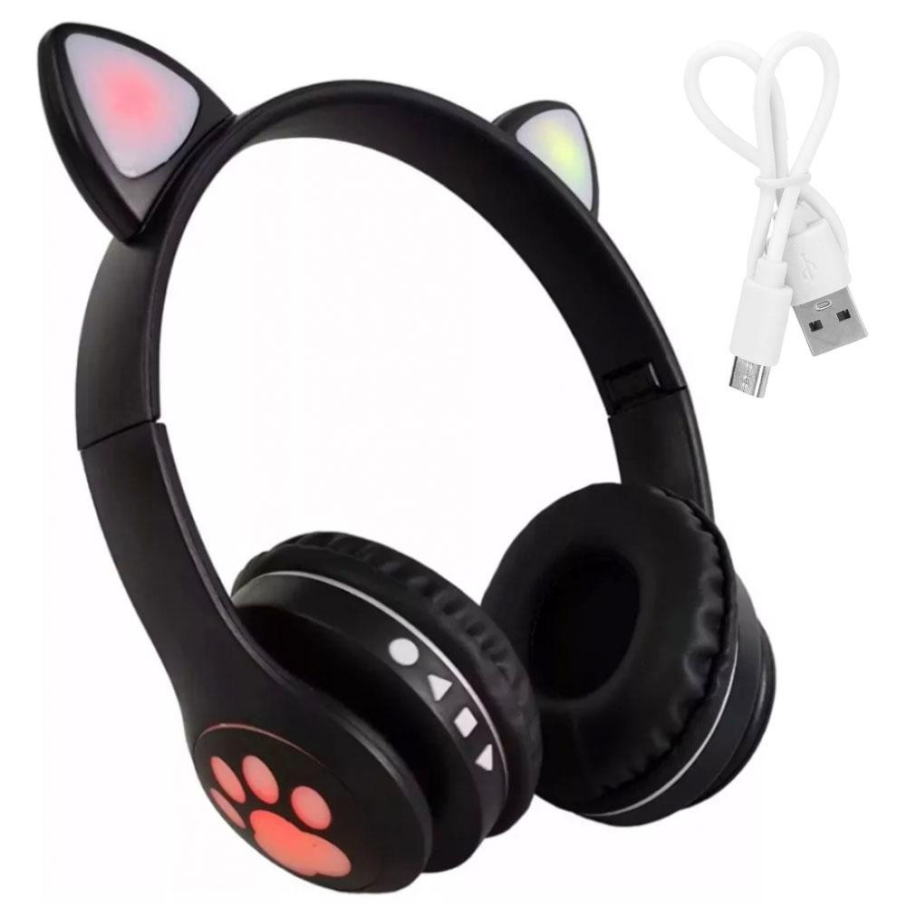 Бездротові Bluetooth навушники VZV-23M на 400 mah з вушками, Чорні / Дитячі навушники з підсвічуванням Київ - фото 1