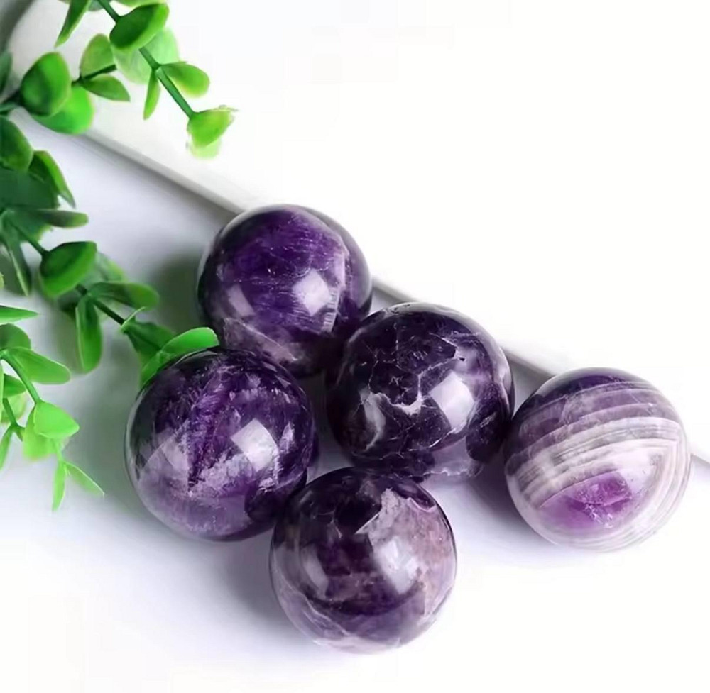 Набір із 5 куль з натурального каменю аметисту в мішечку, 16 мм., сферичний аметист. Київ - фото 2