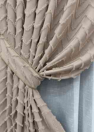 Комплект штор VR-Textil Лен Букле 150х270 2шт и Тюль 400х270 1813ш-115т Пудровый с белым 71-039/3 Киев