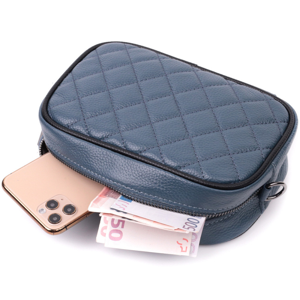 Шкіряна сумка через плече на одне відділення для жінок Vintage 22385 Синя Київ - фото 8