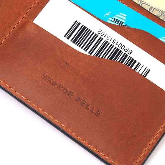 Надійний чоловічий шкіряний гаманець у два складання Україна GRANDE PELLE 16738 Світло-коричневий Київ