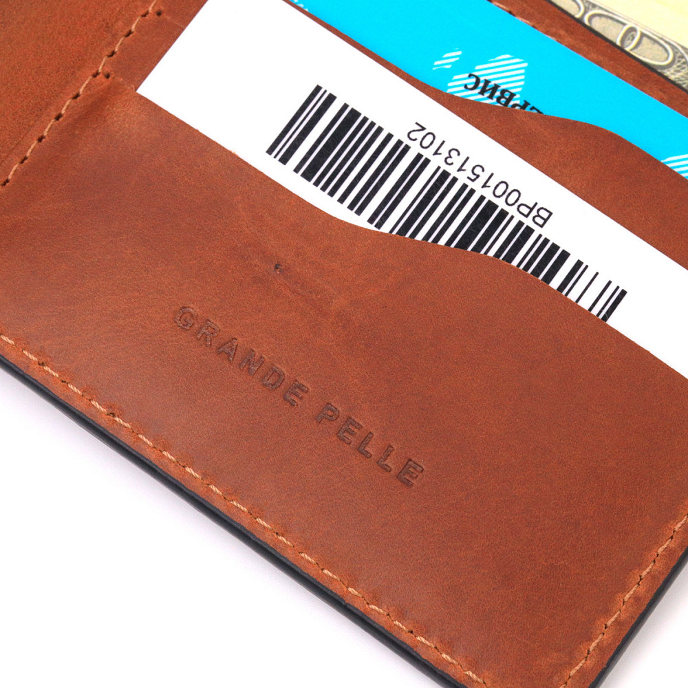 Надежный мужской кожаный кошелек в два сложения Украина GRANDE PELLE 16738 Светло-коричневый Киев - изображение 5