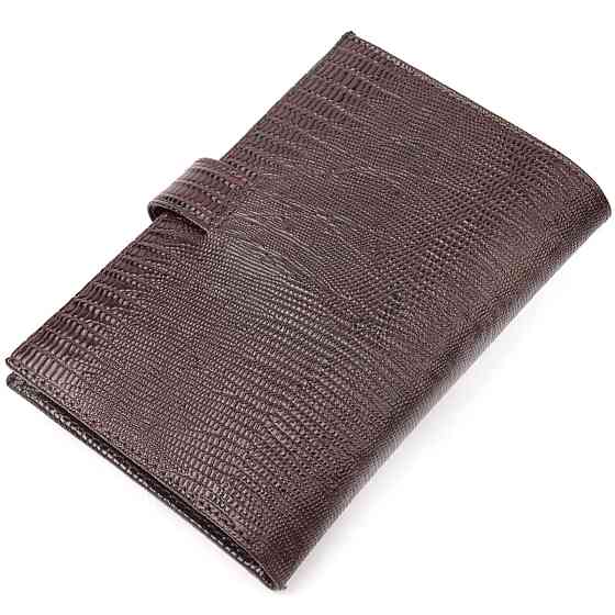 Лаковане чоловіче портмоне з хлястиком із натуральної фактурної шкіри KARYA 21194 Коричневий Київ