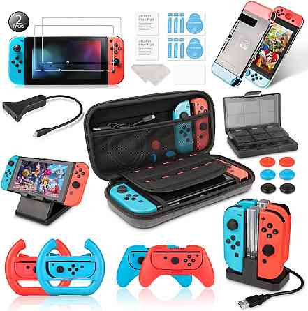 Аксессуары для Nintendo Switch 19-в-1 – чехол, зарядная станция, подставка, руль, грипсы, стекло, ка Киев