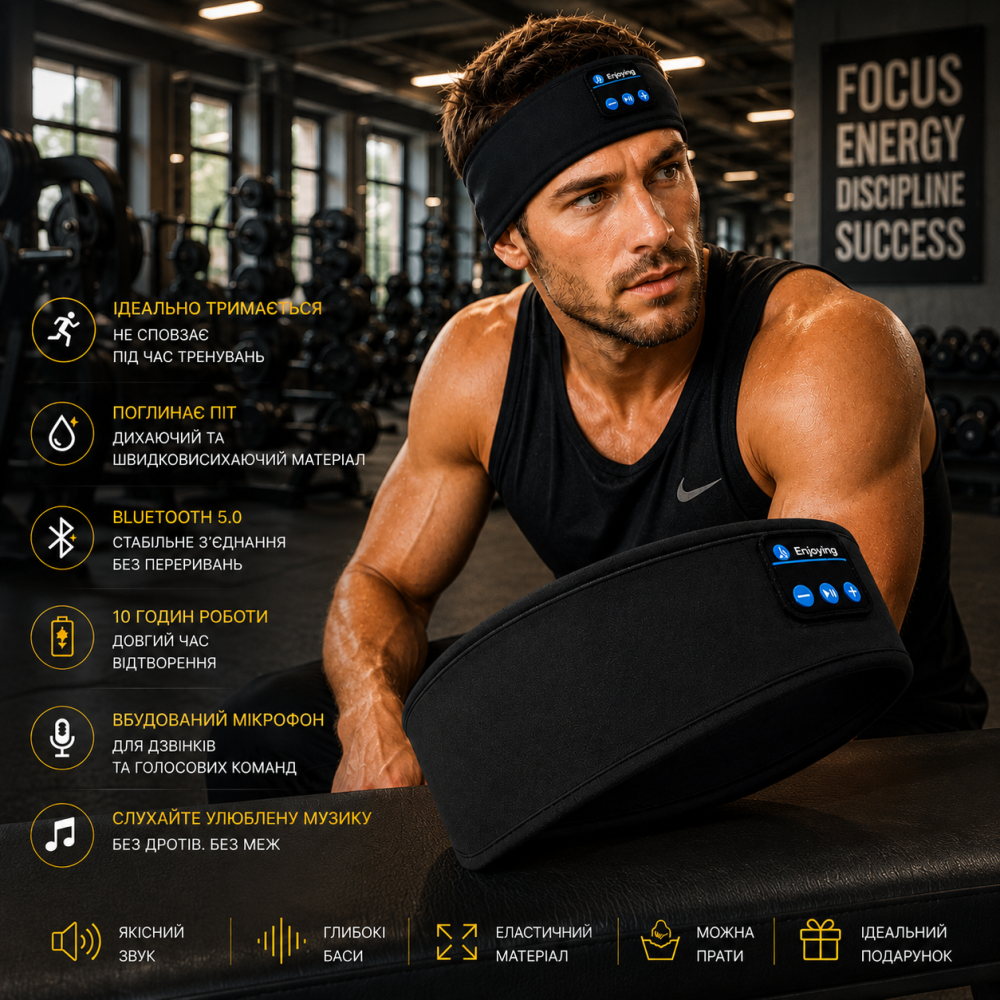 Беспроводные Bluetooth наушники-повязка SleepBand BT 5.0 для сна и спорта с микрофоном 10 часов работы черная Киев - изображение 11