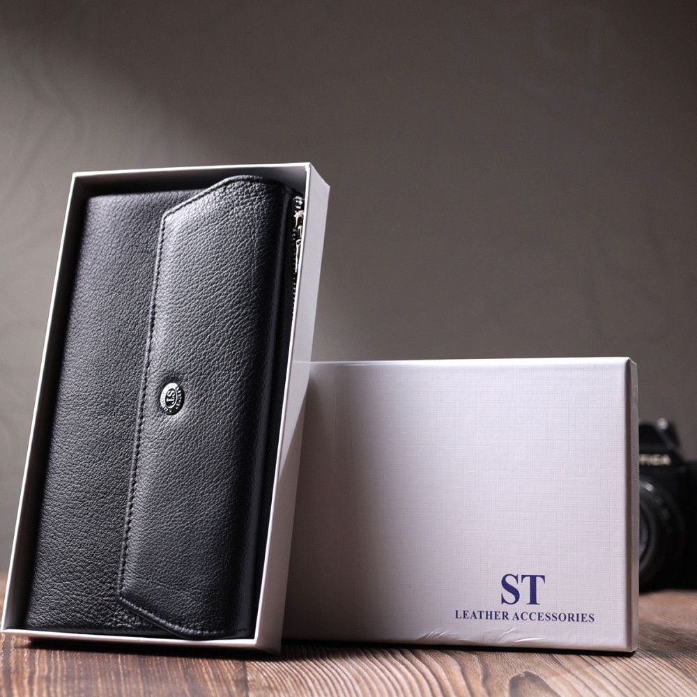 Женское портмоне с блоком для карт из натуральной кожи Черный (ST Leather) Киев - изображение 4