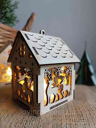 Різдвяний дерев’яний будиночок з LED свічкою - декор і подарунок ручної роботи Ірпінь