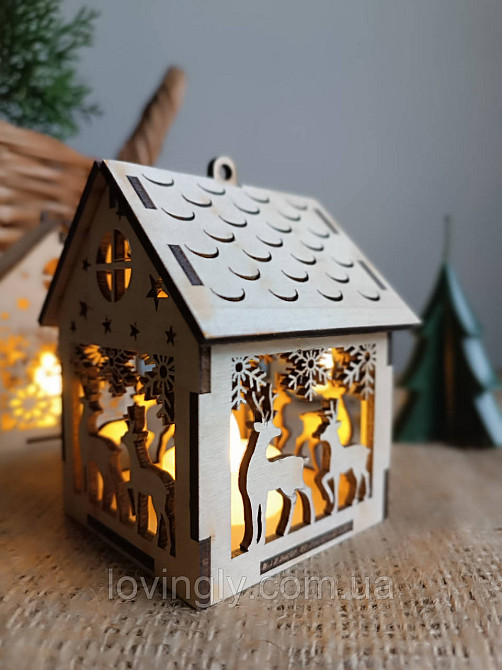 Рождественский деревянный домик с LED свечей - декор и подарок ручной работы Ирпень - изображение 1
