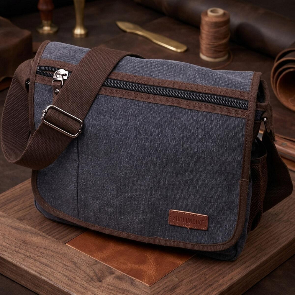 Сумка через плече для ноутбука 13" із щільного текстилю Vintage 22200 Чорний Київ - фото 11