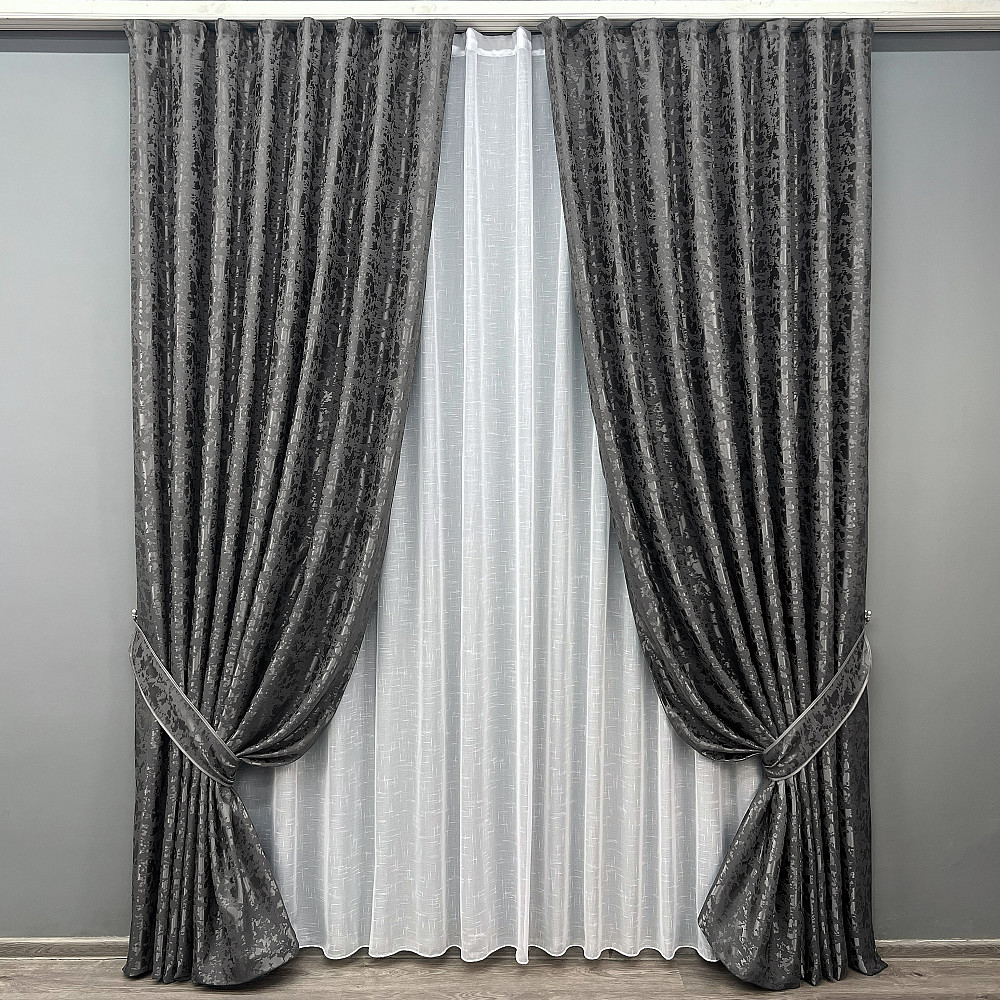 Комплект готових штор VR-Textil Льон мармур Pavliani ХО № 1267ш Сіро-коричневий 130х270 см 2 шт (39-129) Київ - фото 2
