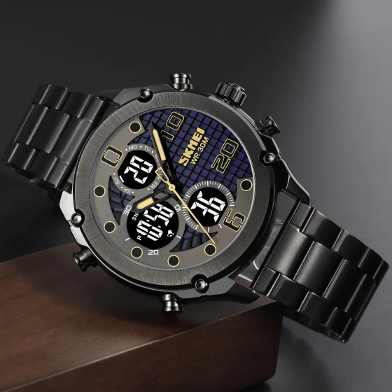 Чоловічий наручний годинник на сталевому браслеті Skmei 1975 (Чорний) Київ