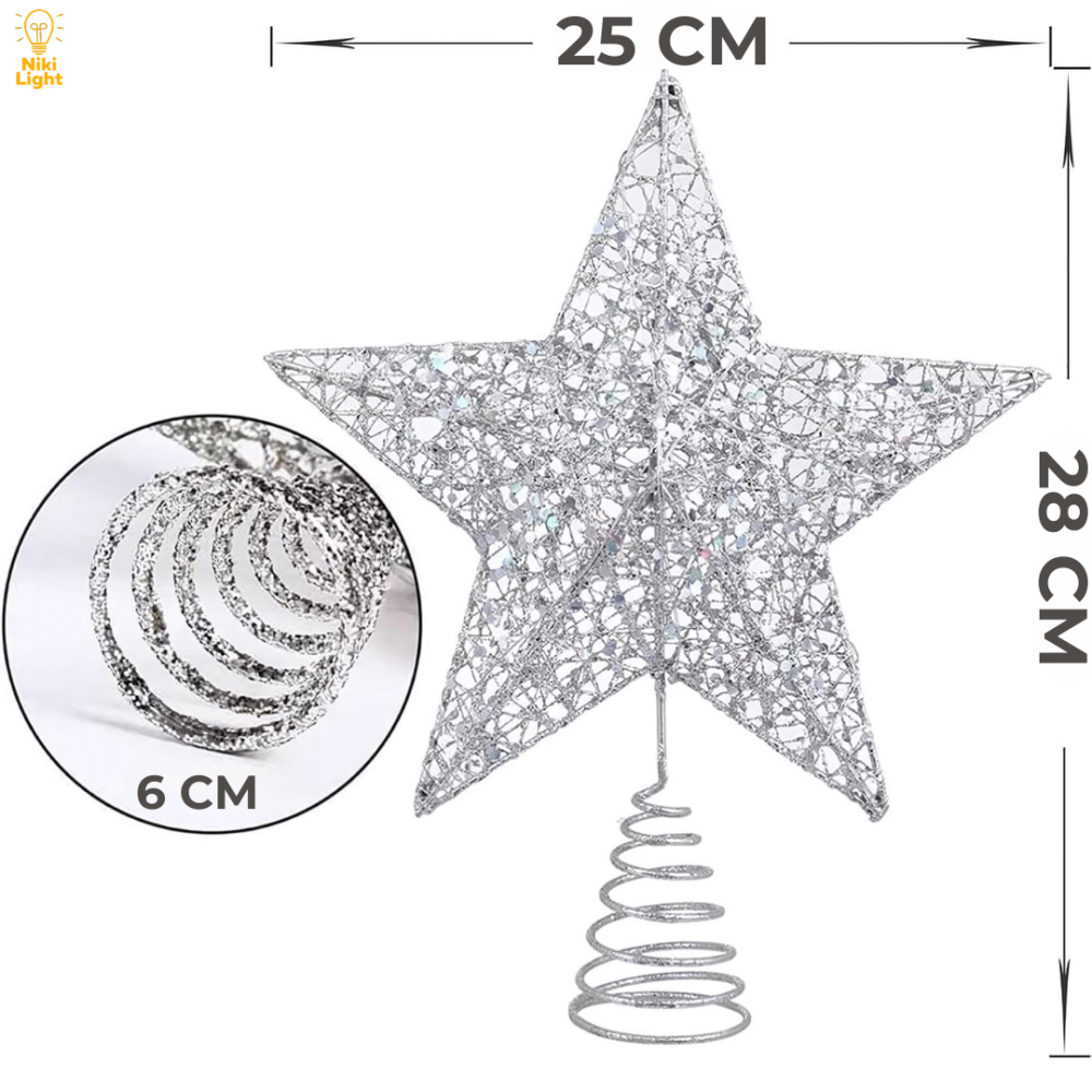 Різдвяна зірка на ялинку новорічна верхівка для ялинки Niki Light віфлеємська зірка на ялинку срібна 28см з гірляндою 20лед Київ - фото 5