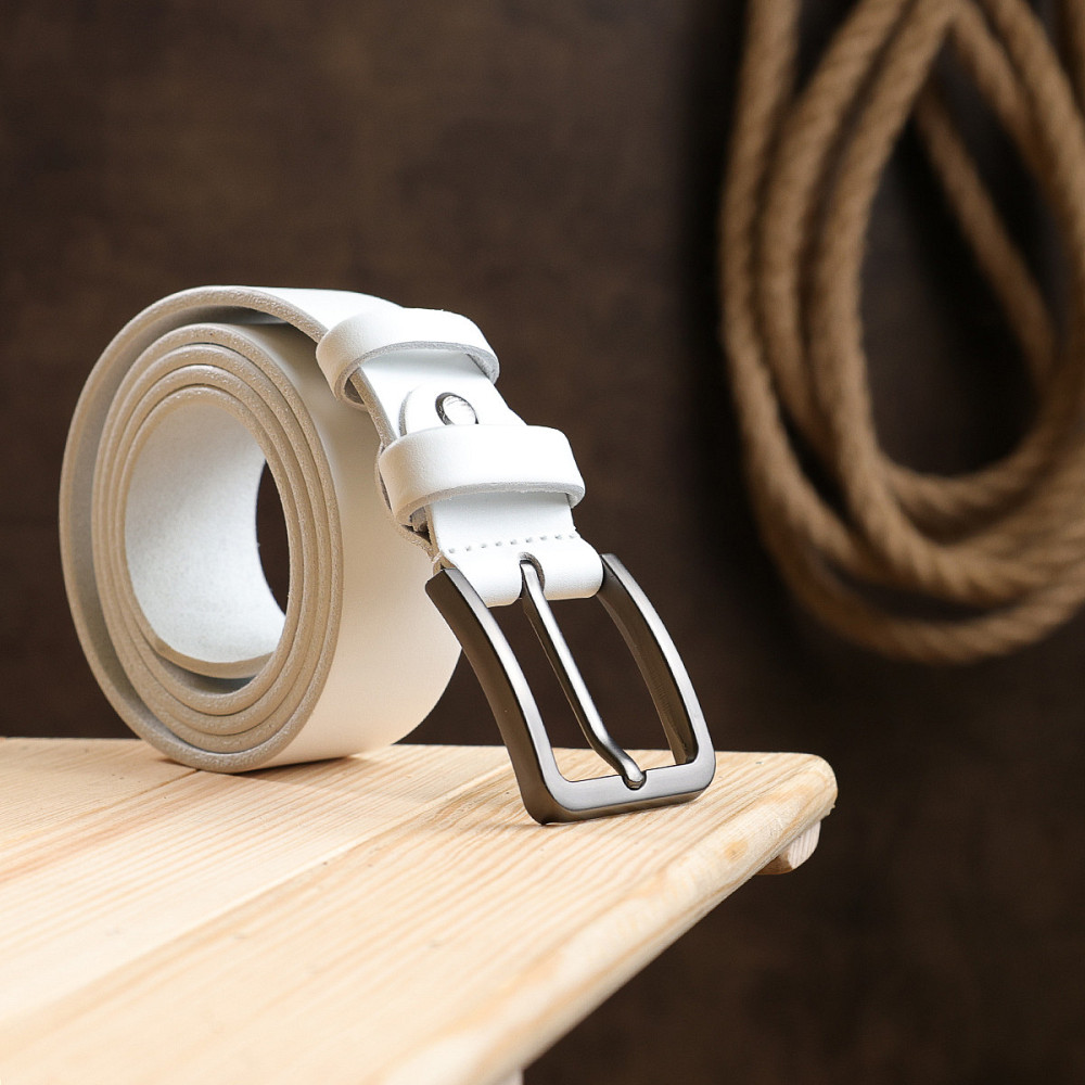 Гладкий строгий ремень унисекс Vintage 20714 Белый Киев - изображение 8