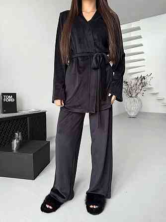 Жіночий стильний домашній костюм брюки палаццо + кімоно, велюр Одеса