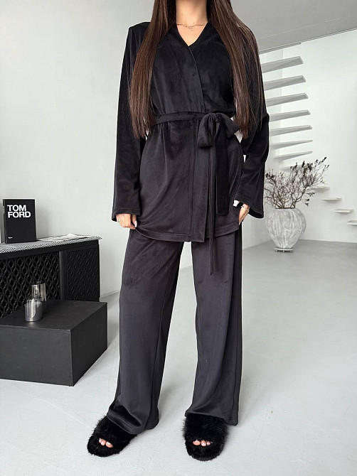 Жіночий стильний домашній костюм брюки палаццо + кімоно, велюр Одеса - фото 5