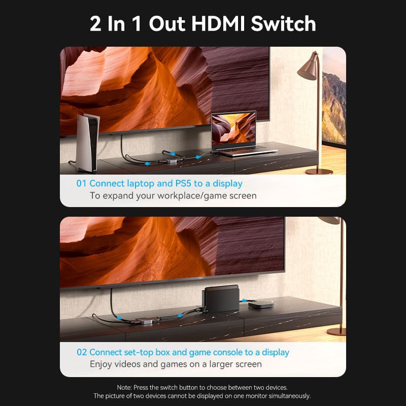 Сплітер HDMI 2.1 UHD 8K 60Hz 3D, HDCP HDR Dolby 7.1 перемикач двонаправлений 2 in 1 out  Vention Вінниця - фото 15
