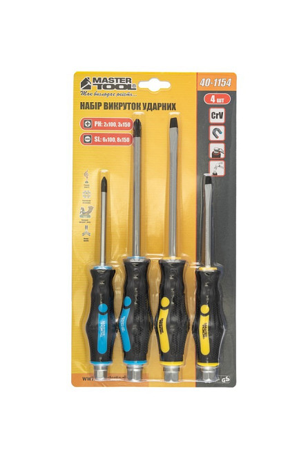 MASTERTOOL Викрутки ударні MASTERTOOL EXTERNAL HEX набір 4 шт PH2х100/PH3х150/SL6х100/SL8х150 4 Коломия - фото 6