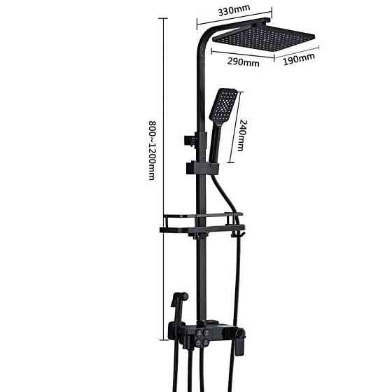 Душевая система хром черный,термостатический набор для душа-4 функции (950766021) Киев