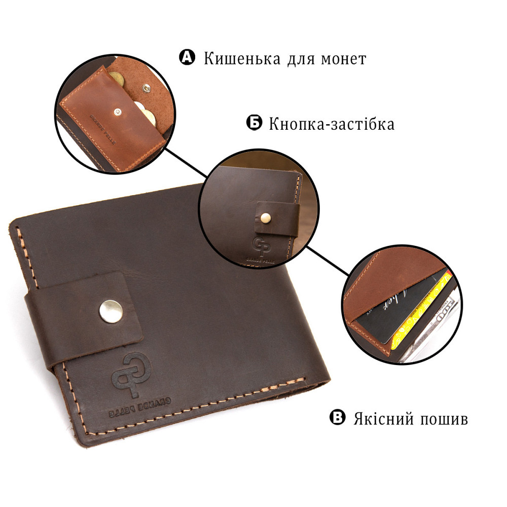 Кожаное мужское портмоне GRANDE PELLE 11460 Коричневый Киев - изображение 7