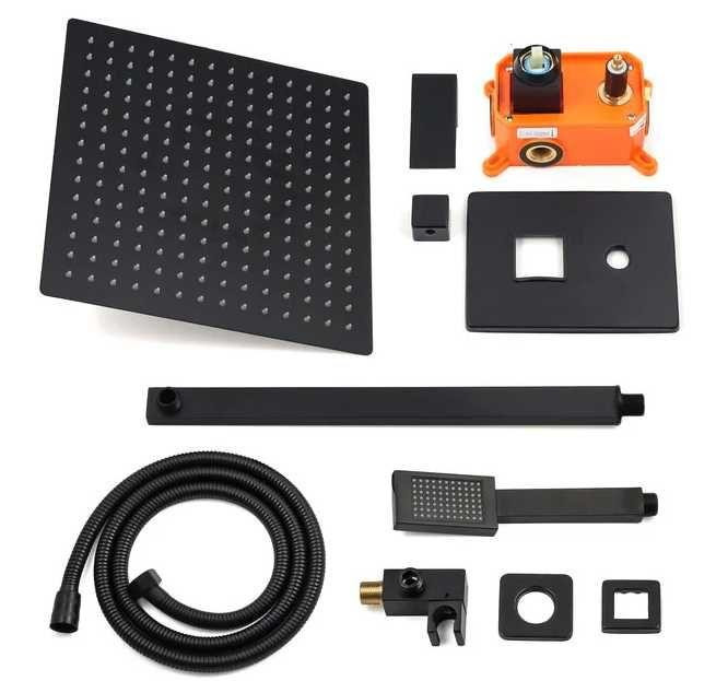 Душевой гарнитур Quyanre со скрытым монтажем Лейка 300х300 мм (Черный) Киев - изображение 3