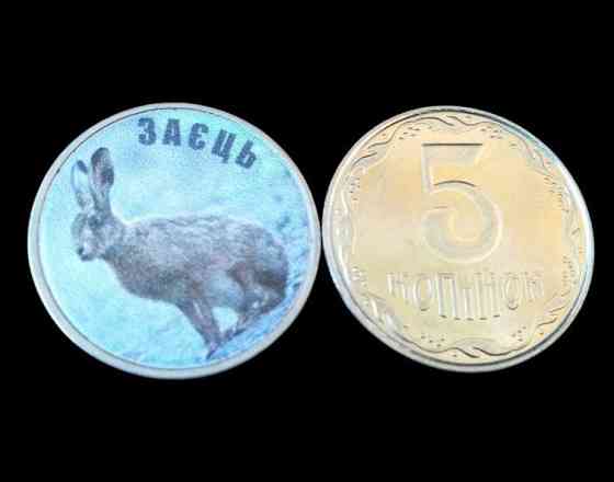 Україна 5 копійок монета нової серії ПРИРОДА УКРАЇНИ ЗАЕЦЬ Полтава