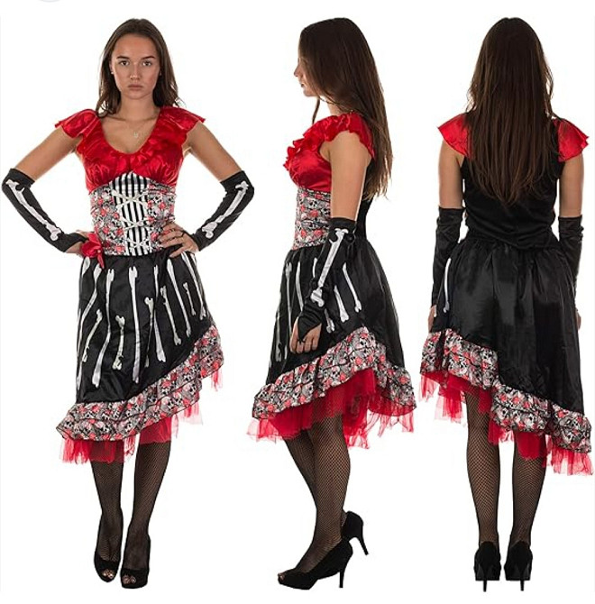 Сукня жіноча з черепами та нарукавниками для вечірки на Хелловін розмір S\М чорно-червоний Київ - фото 2