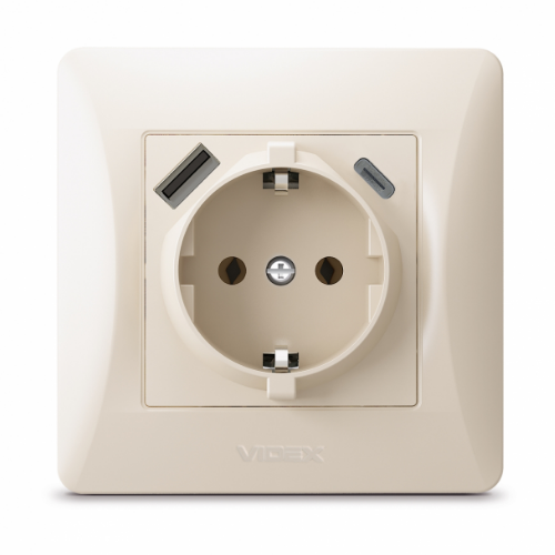 BINERA крем Розетка внутрішня +USB+Type-C із заземленням Videx Житомир - фото 1