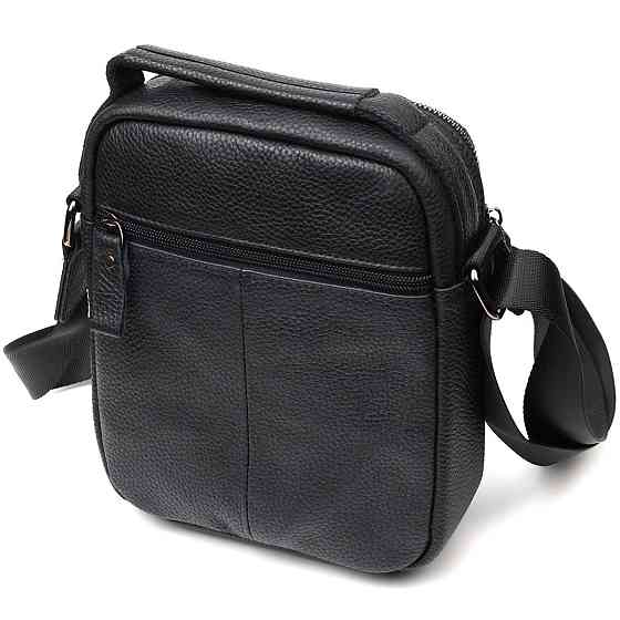 Вертикальна чоловіча сумка на плече з натуральної шкіри Чорна (Vintage) Київ