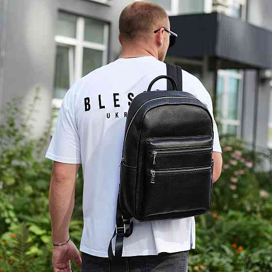 Міський чоловічий рюкзак із натуральної шкіри 41х30х17, наплічна сумка для ноутбука та документів, чорний Київ