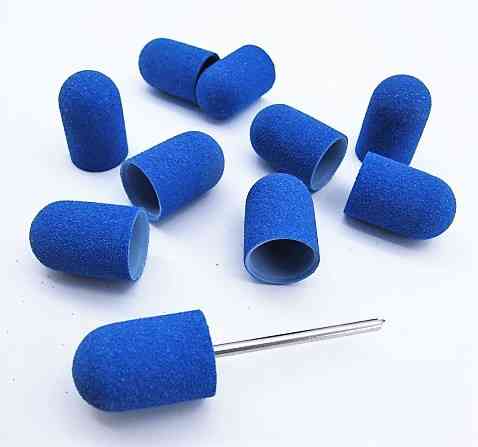 Набор Колпачки педикюрные на пластиковой основе 150 гритт синие 10 шт плюс основа держатель. Киев