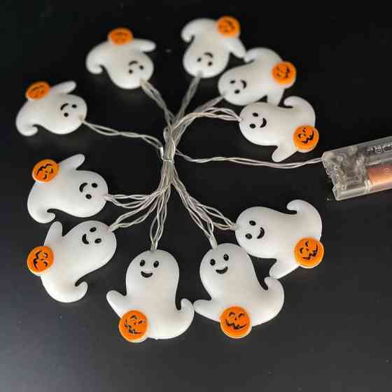 Гирлянда Хэллоуин Привидения с тыквами 150 см 10 led 6 на 6 см белый Киев